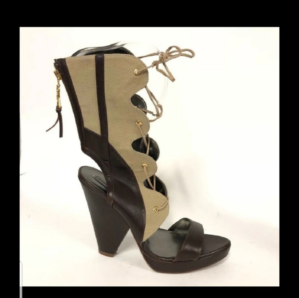 Bcbg Maxazria Womens Brown Lace Up Chunk Heel